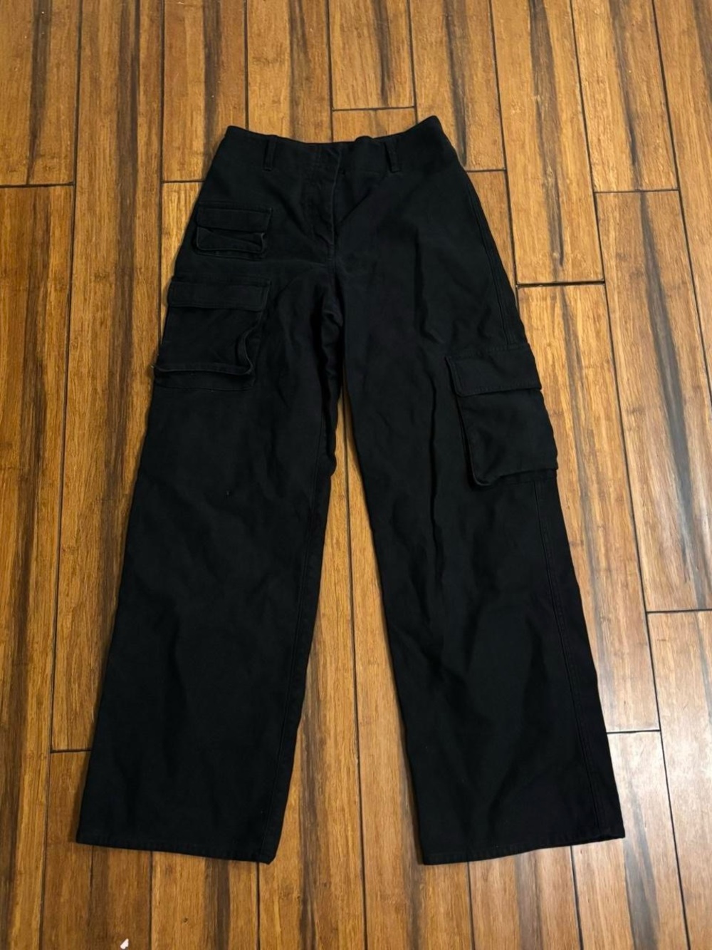 black straight leg cargo pants - wilfred free